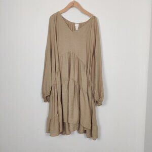 H&M Women's Tan Tiered Midi Sundress Size XXL Lagenlook Oversized